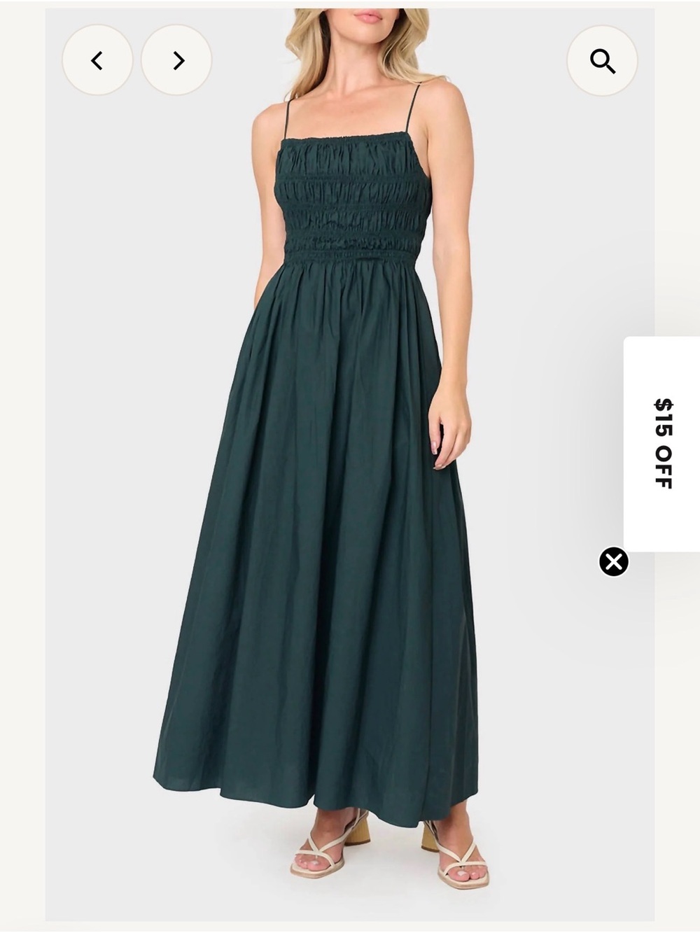 NWT Moon River Smocked Dark Green Maxi Dress
